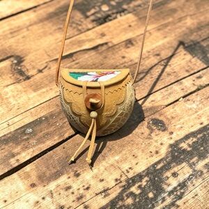 Vintage Style Tooled Leather Small Crossbody Bag Floral Panel